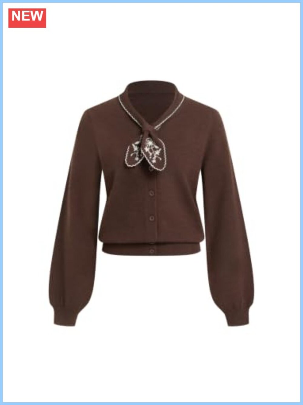 CIDER Cropped Knit Cardigan Knot Neck Lightweight Long Sleeve Sweater